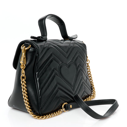 Gucci Calfskin Matelasse Small GG Marmont Top Handle Shoulder Bag Black 3 of 11