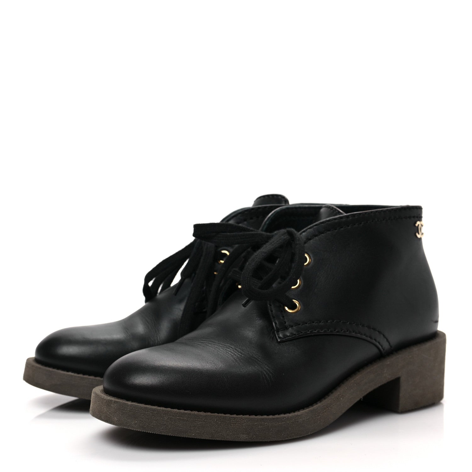 Chanel Calfskin Lace Up CC Boots 37 Black 3 of 8