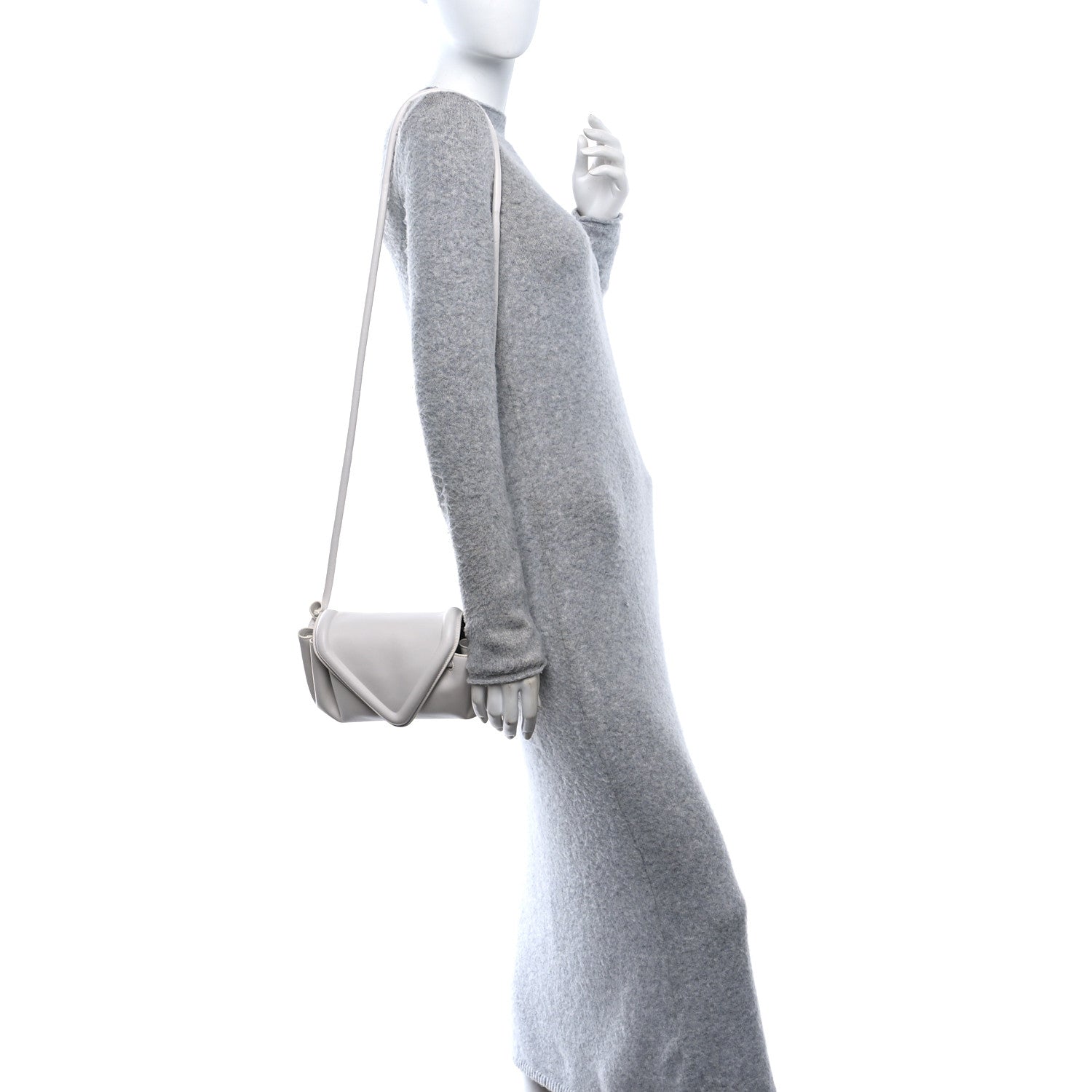 Bottega Veneta Lambskin Small Beak Triangle Flap Shoulder Bag Chalk 2 of 9