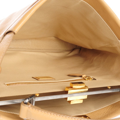 Fendi Goatskin Large Peekaboo Iconic Satchel Beige Latte Black 5 of 9