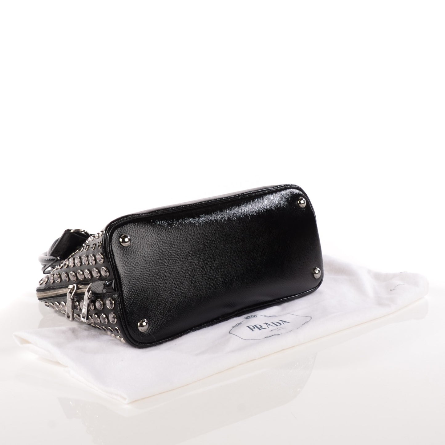 Saffiano Vernice Crystal Pyramid Bag Black