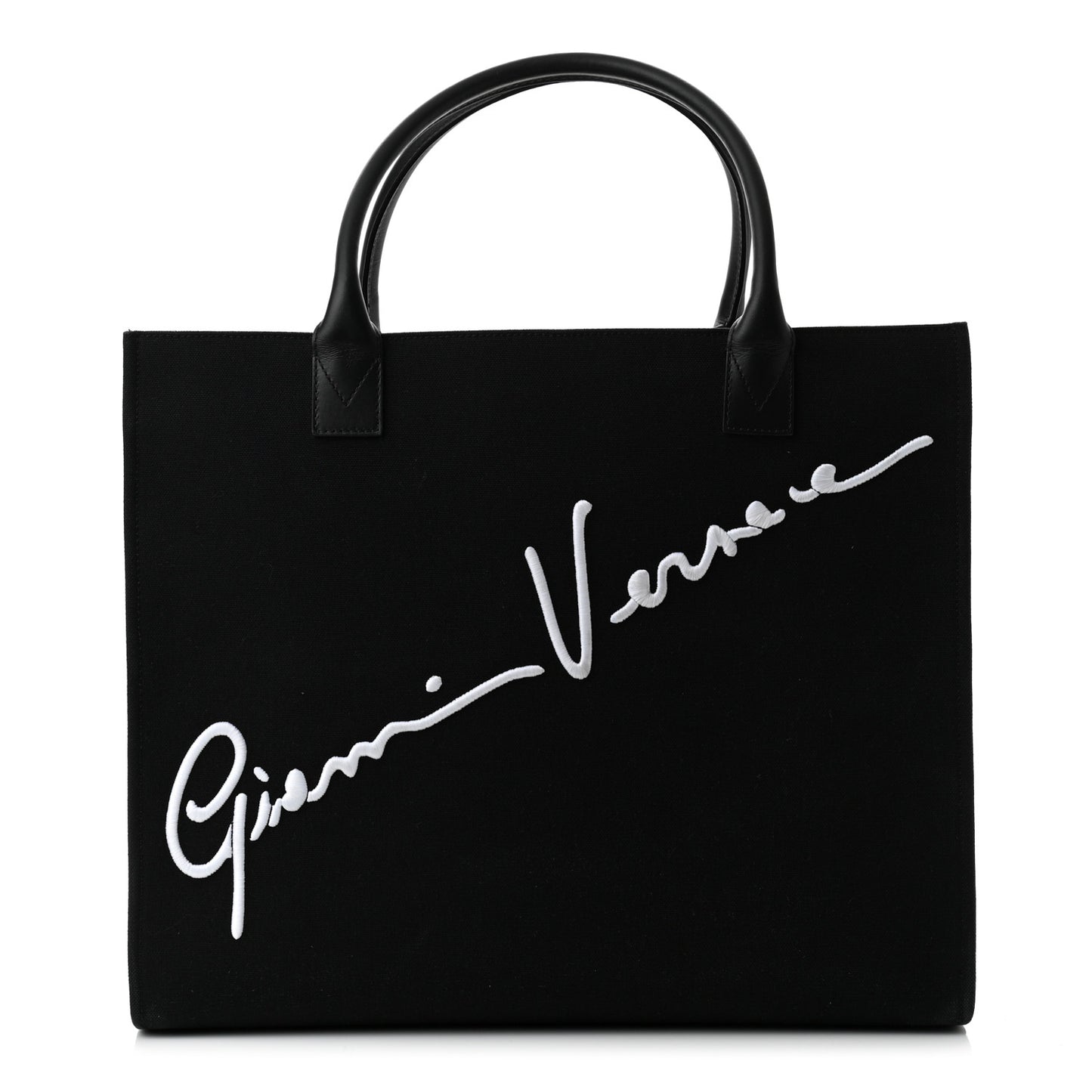 Canvas Suppler Calfskin Cabas GV Signature Tote Black
