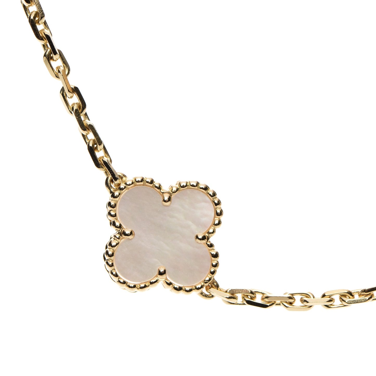18K Yellow Gold Mother of Pearl 10 Motifs Vintage Alhambra Necklace