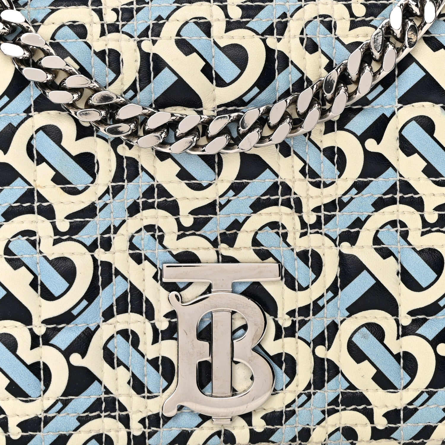 Burberry Lambskin Quilted Monogram TB Print Small Lola Bag Cobalt Black 8 of 12