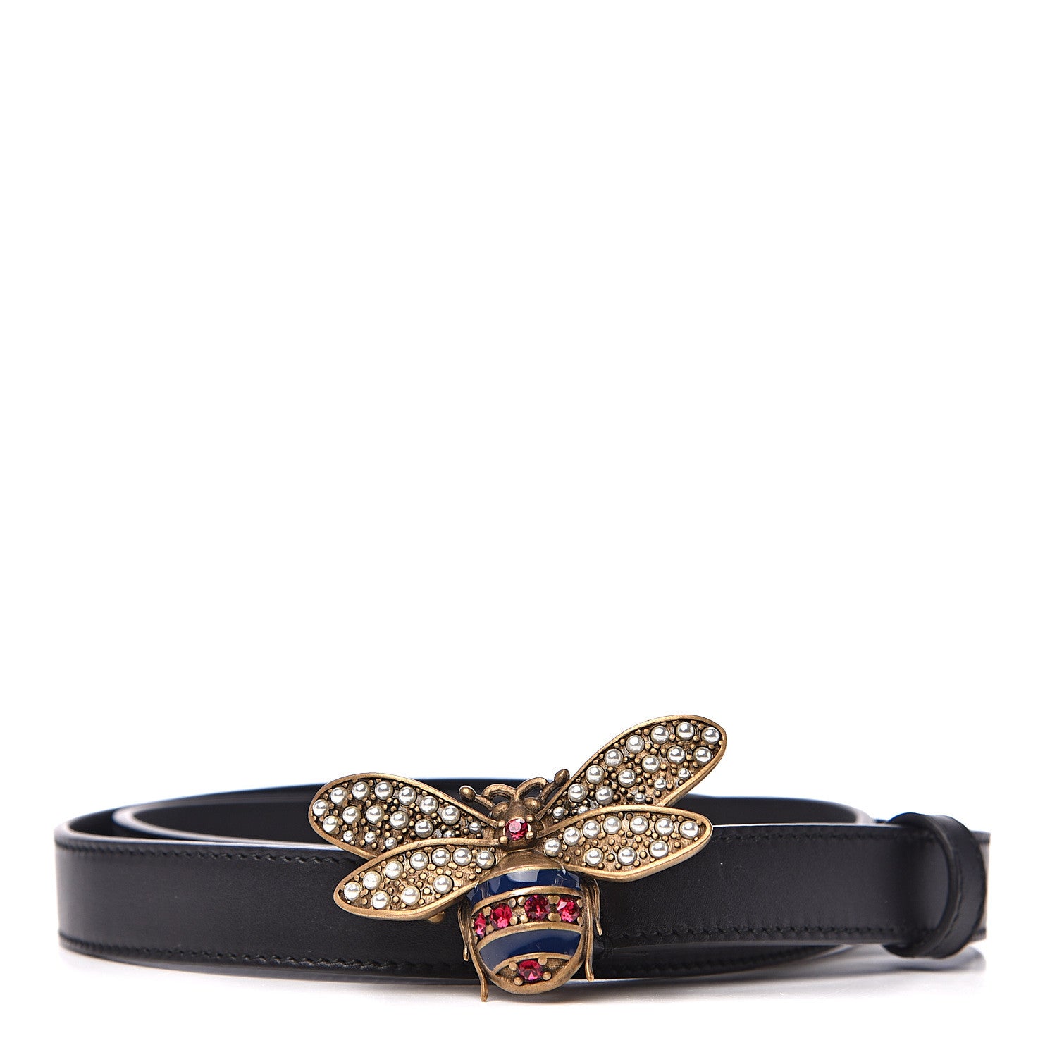 Gucci Calfskin Queen Margaret Bee Belt 85 34 Black 1 of 5