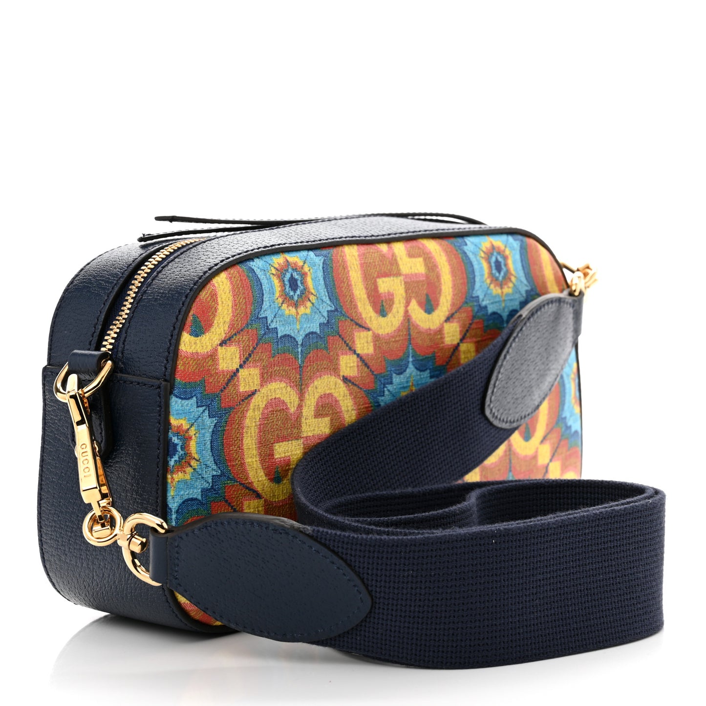 GG Supreme Kaleidoscope Calfskin Script Logo Gucci 100 Camera Bag Blue Orange Multicolor Blue Agata
