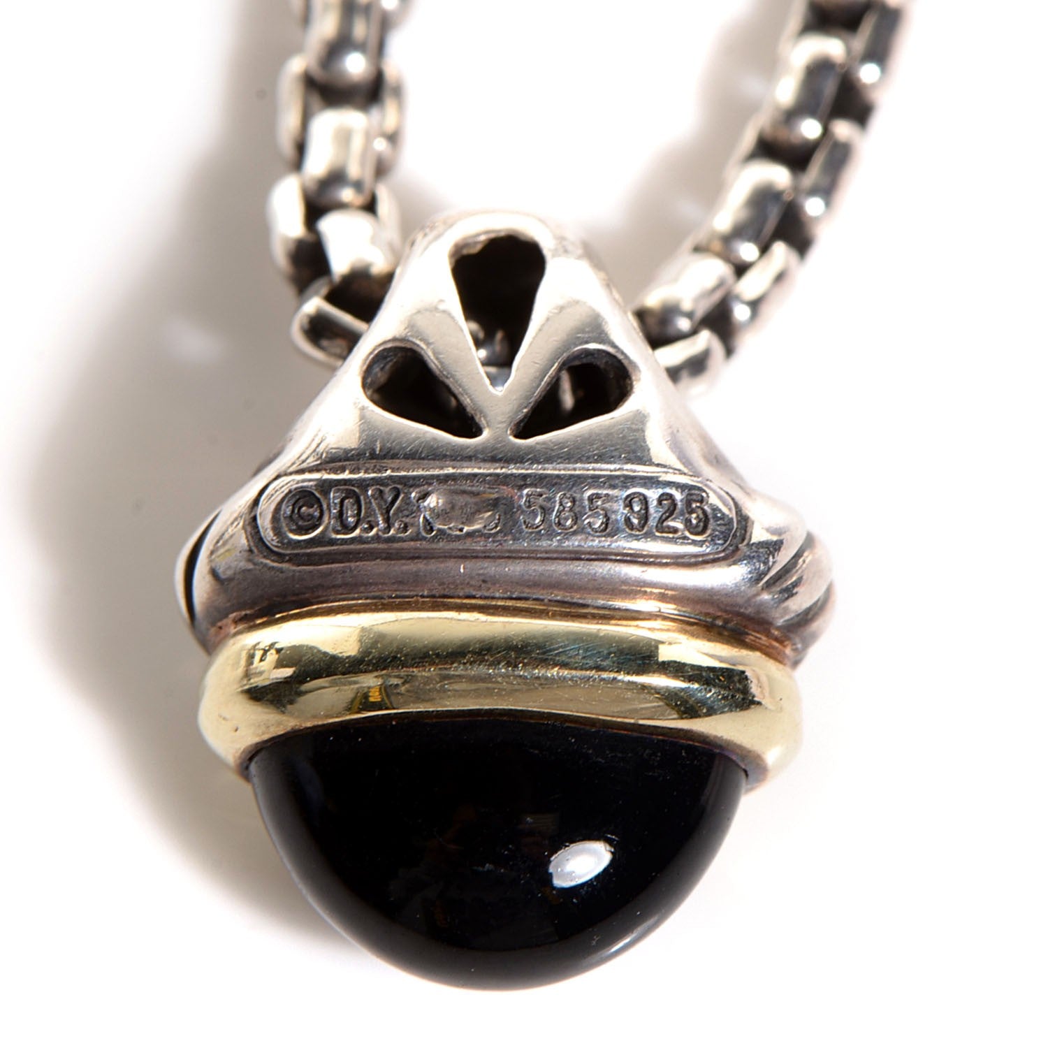 David Yurman Sterling Silver 14k Gold Black Onyx Acorn Pendant Necklace 4 of 5