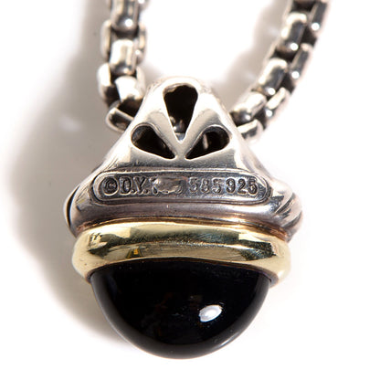 David Yurman Sterling Silver 14k Gold Black Onyx Acorn Pendant Necklace 4 of 5