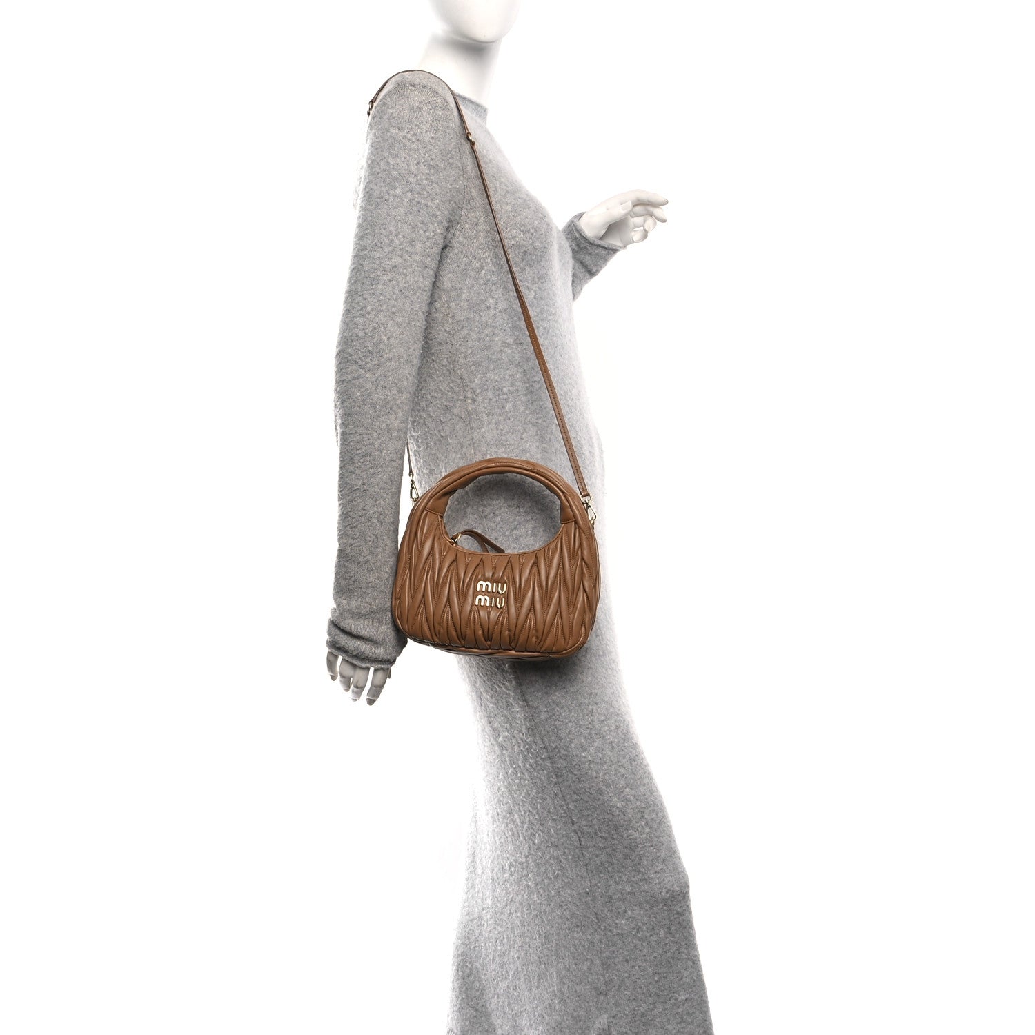 Miu Miu Nappa Matelasse Small Wander Hobo Caramel 2 of 9