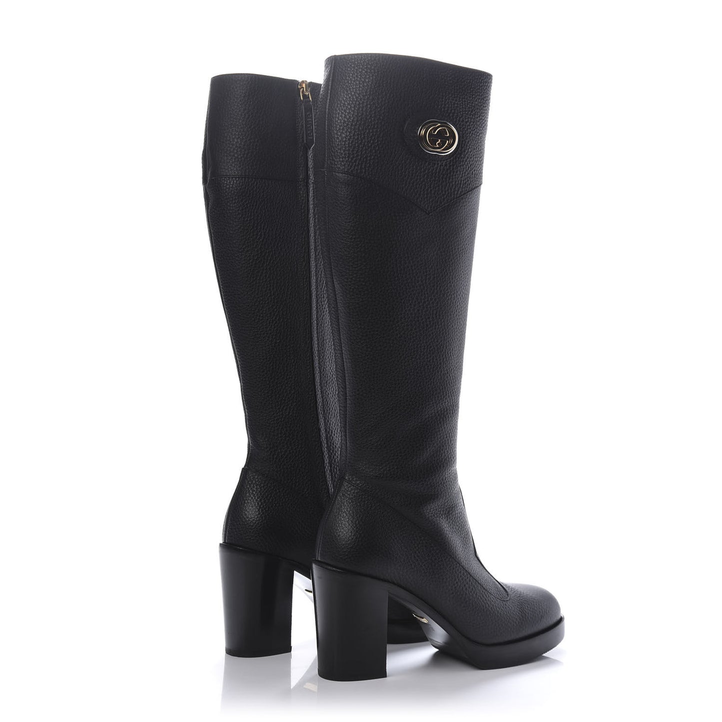 Austin Calfskin Interlocking G Knee High Boots 37 Black
