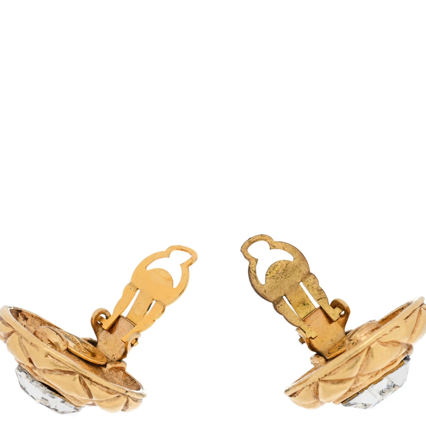 Crystal Round Quilted CC Clip On Earrings Gold