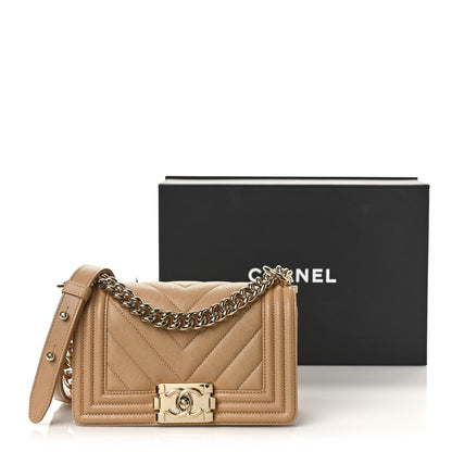 Chanel Caviar Chevron Quilted Small Boy Flap Beige 10 of 10