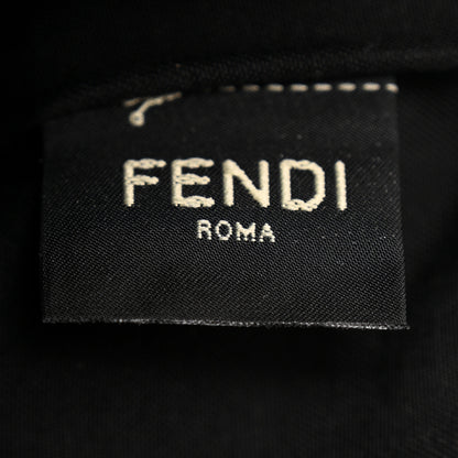 Fendi Glazed Fabric Vitello Century FF 1974 Stamp Patch Large Flat Pouch Mogano Panna Black 7 of 8