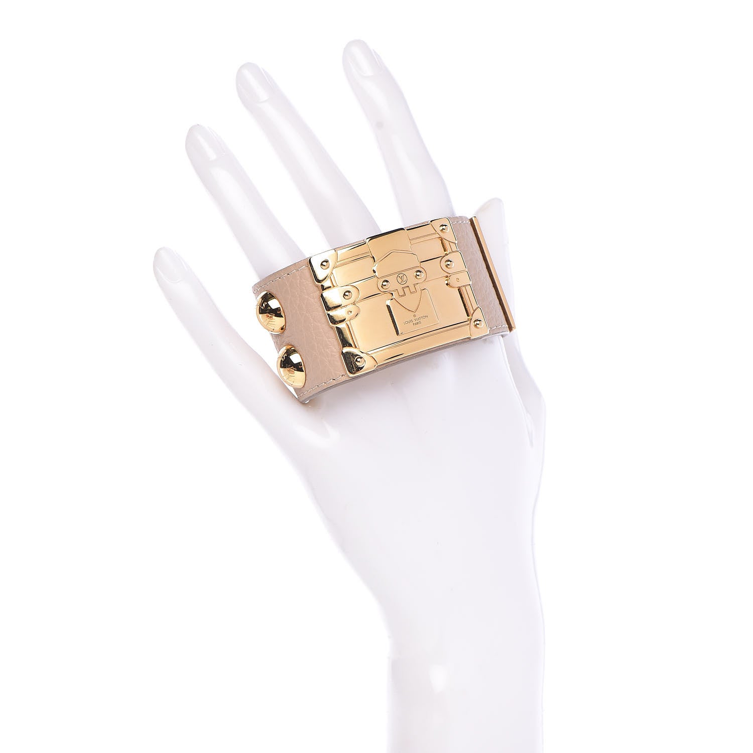 Louis Vuitton Calfskin So LV Cuff Bracelet 17 Beige 2 of 7