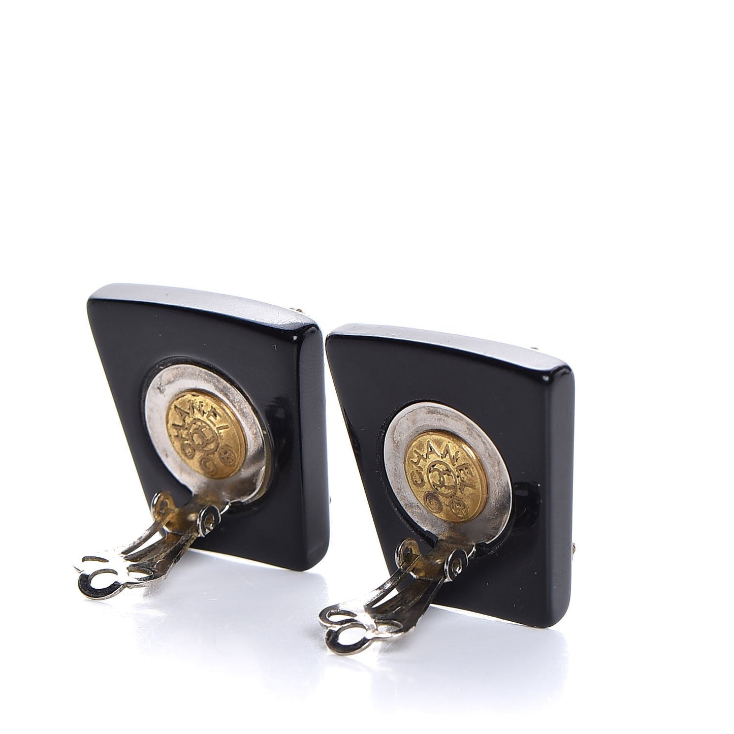 Resin Pearl Crystal Clip On Earrings Black