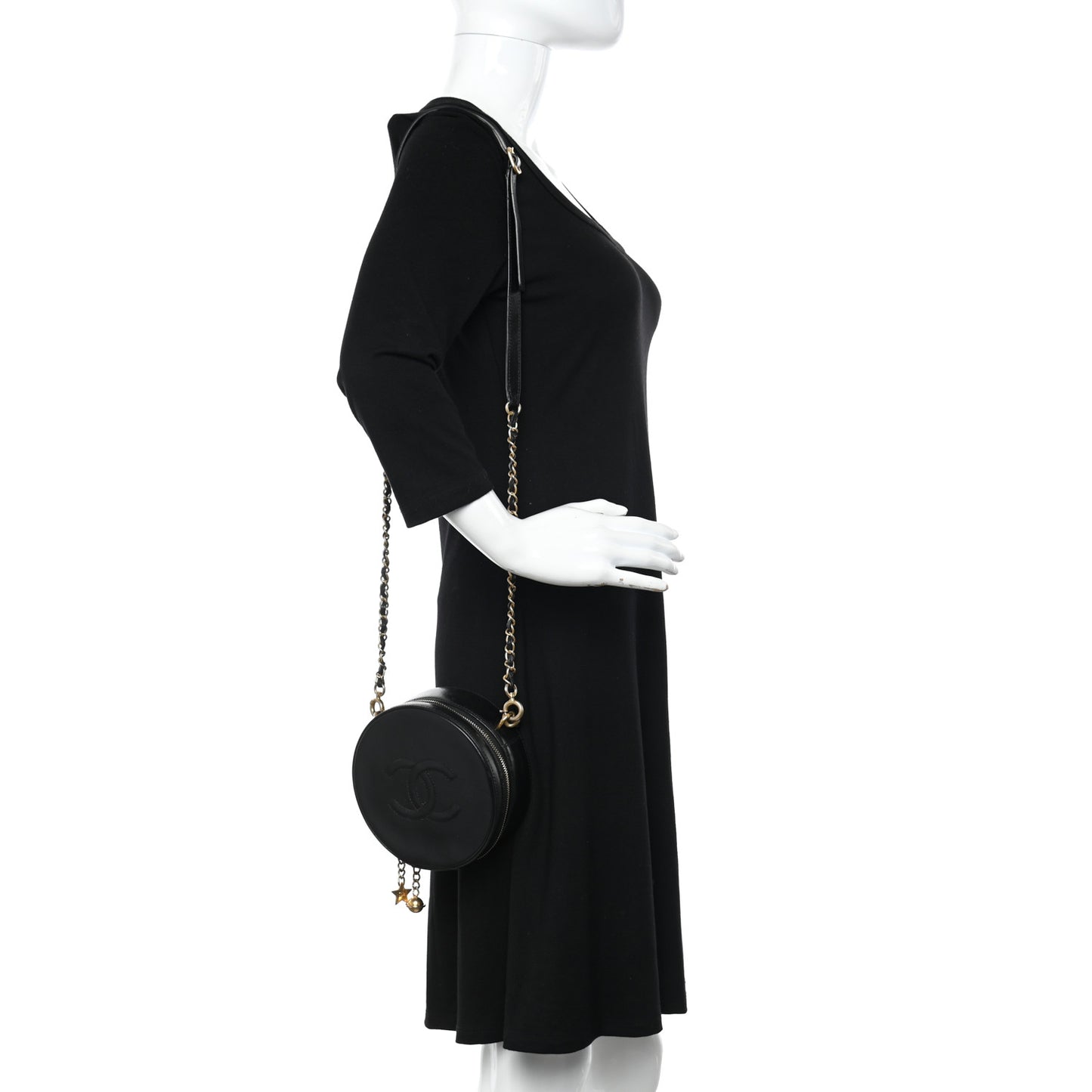 Glazed Calfskin Round As Earth Evening Bag Black