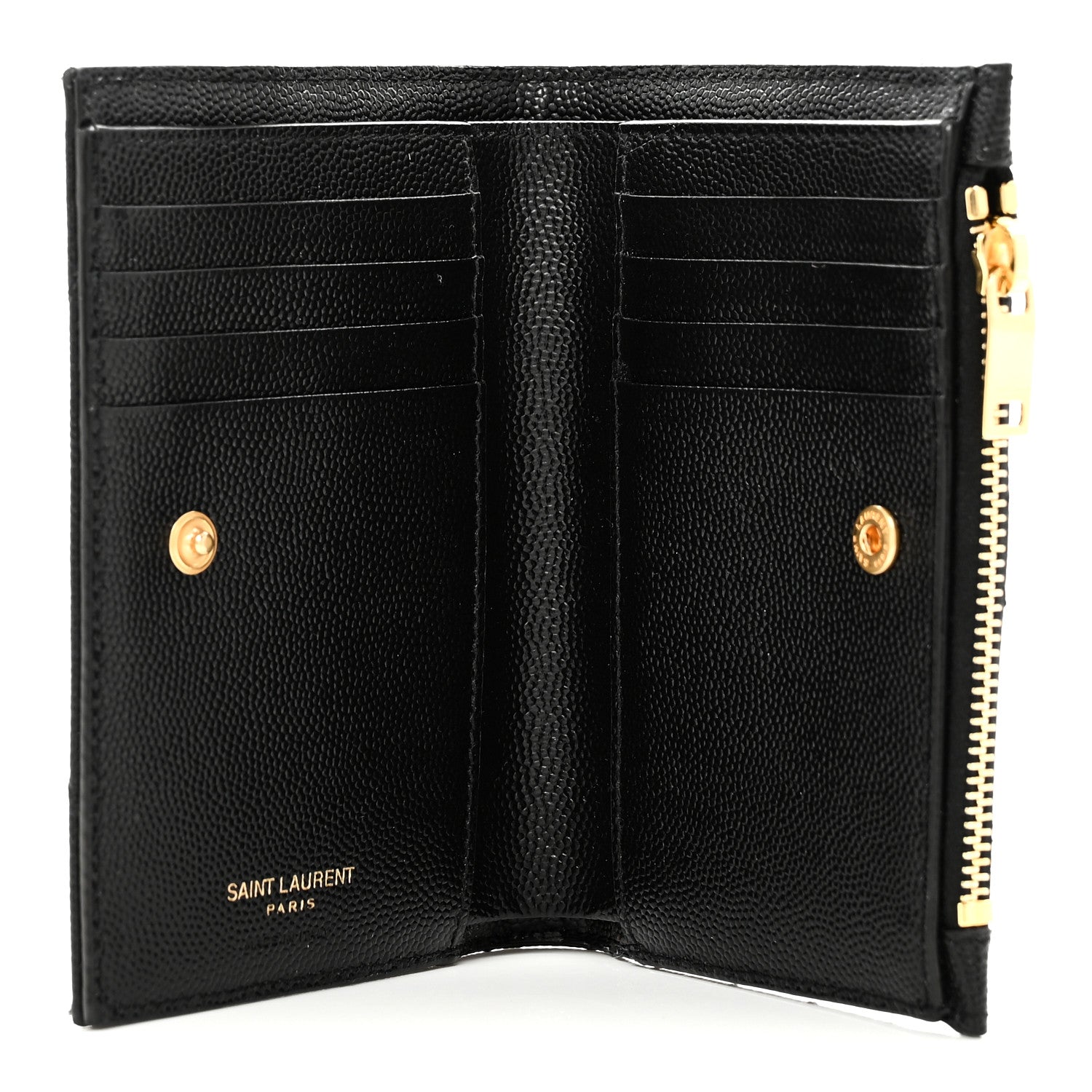 Saint Laurent Grain De Poudre Matelasse Chevron Monogram Zipped Two-Part Wallet Black 5 of 8