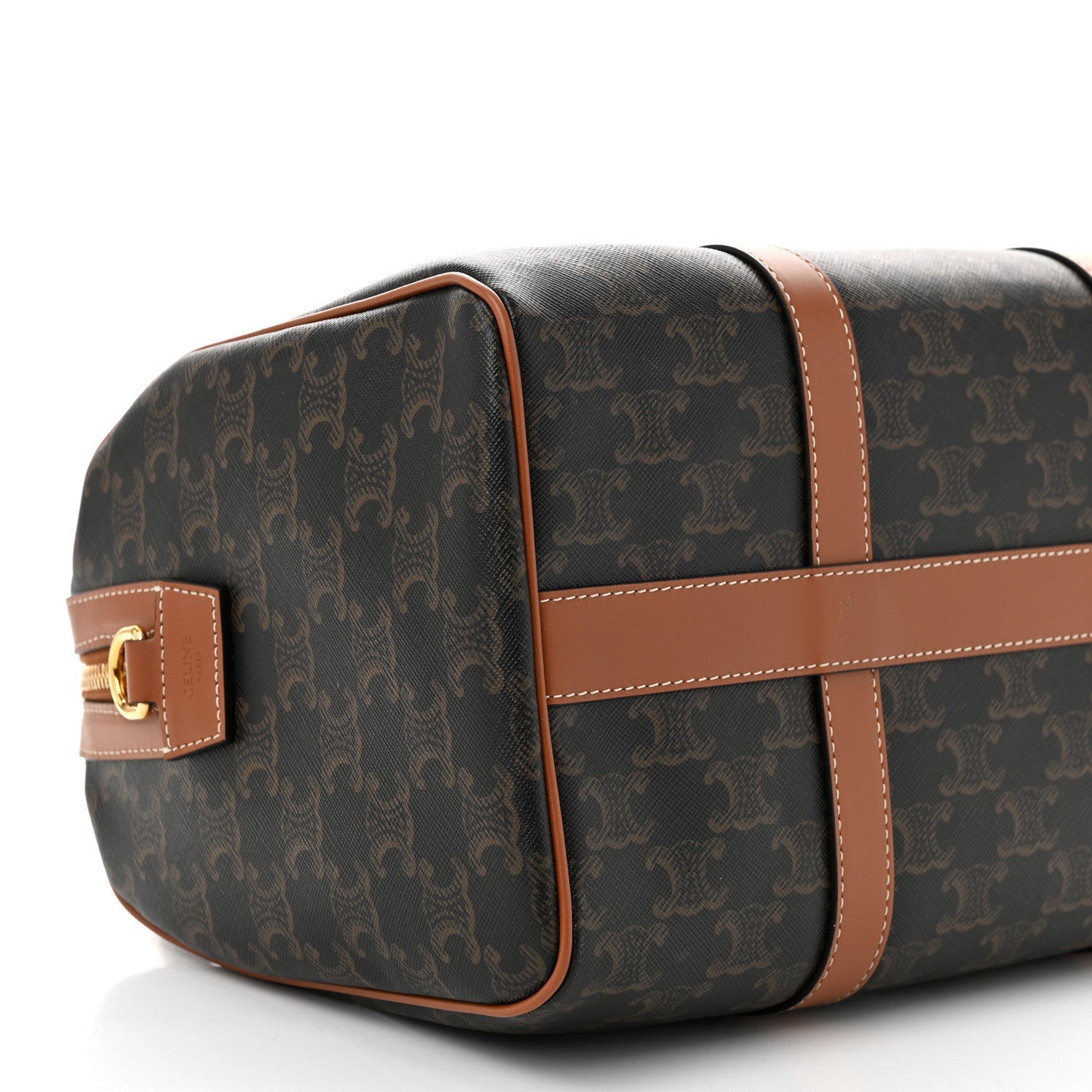 Celine Triomphe Canvas Calfskin Large Boston Bag Tan 9 of 10