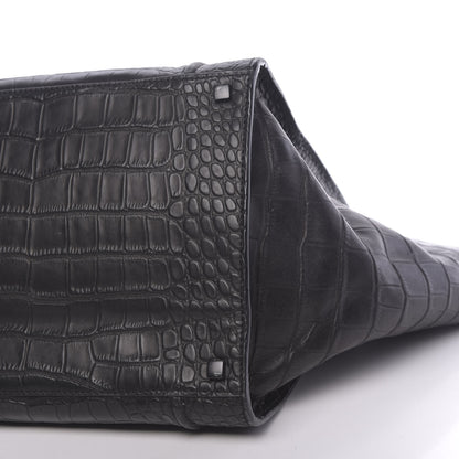 Celine Crocodile Embossed Calfskin Medium Phantom Luggage Black 9 of 9