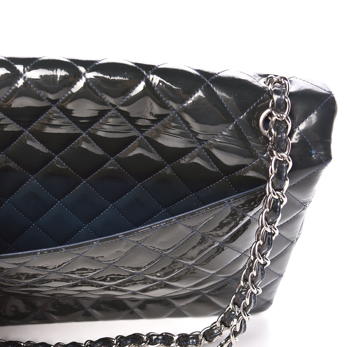 Patent Quilted Maxi Double Flap Navy Blue