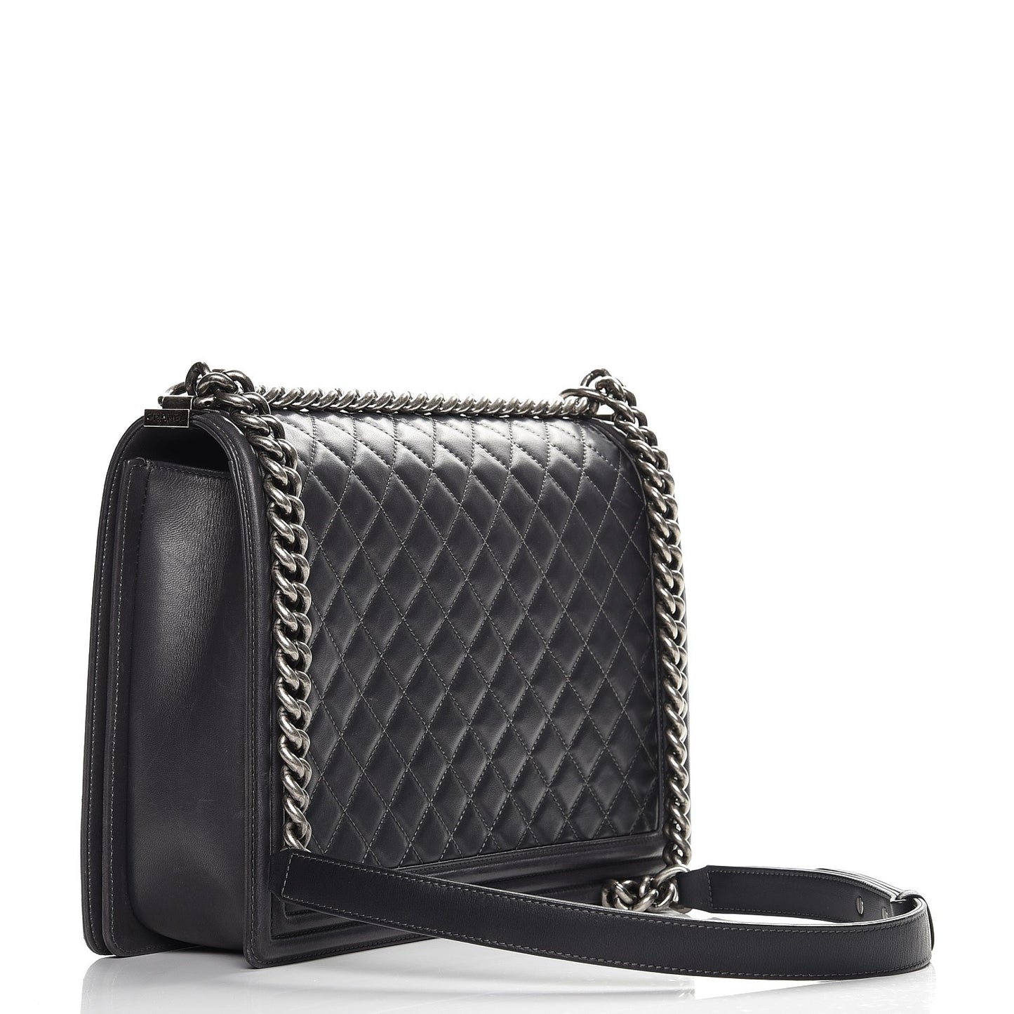 Lambskin Quilted Large Boy Flap Grey