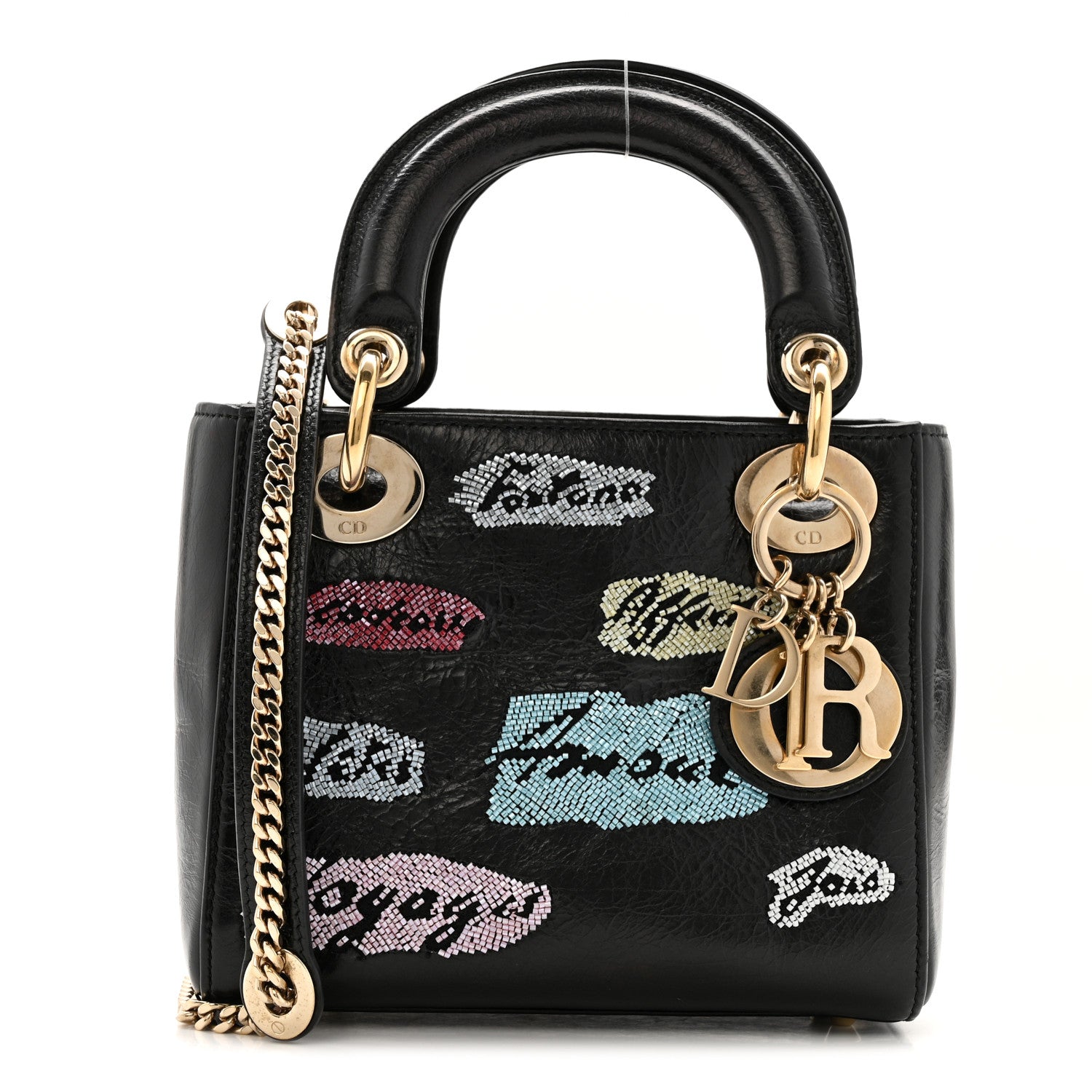 Christian Dior Calfskin Beaded Mini Lady Dior Black 1 of 11