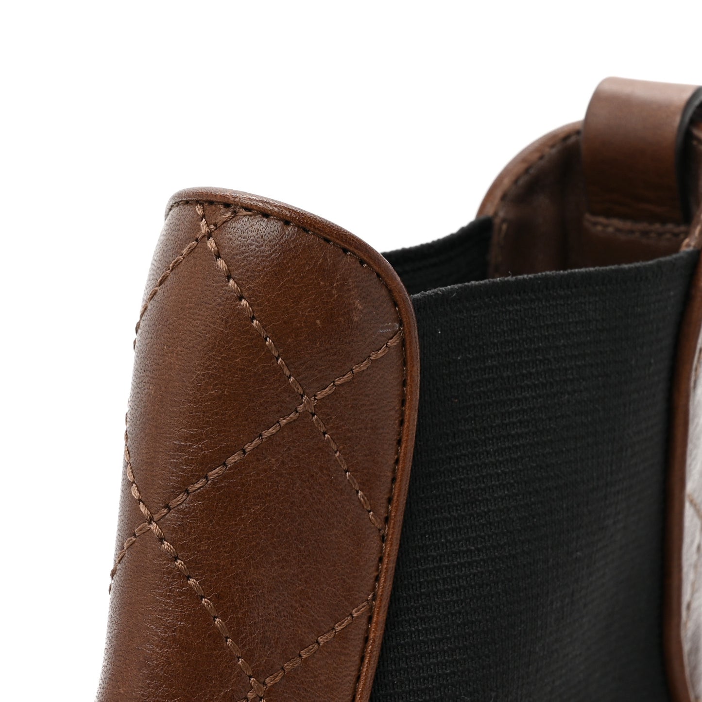 Calfskin Patent Cap Toe Quilted Short Boots 38.5 Brown Black