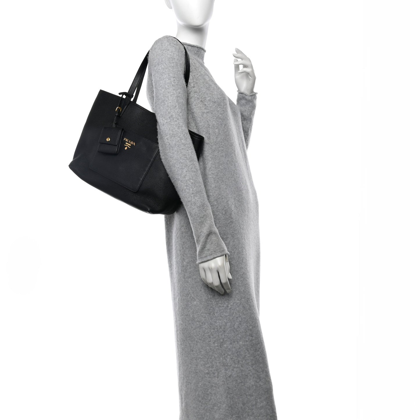 Vitello Daino Pocket Shopping Tote Black