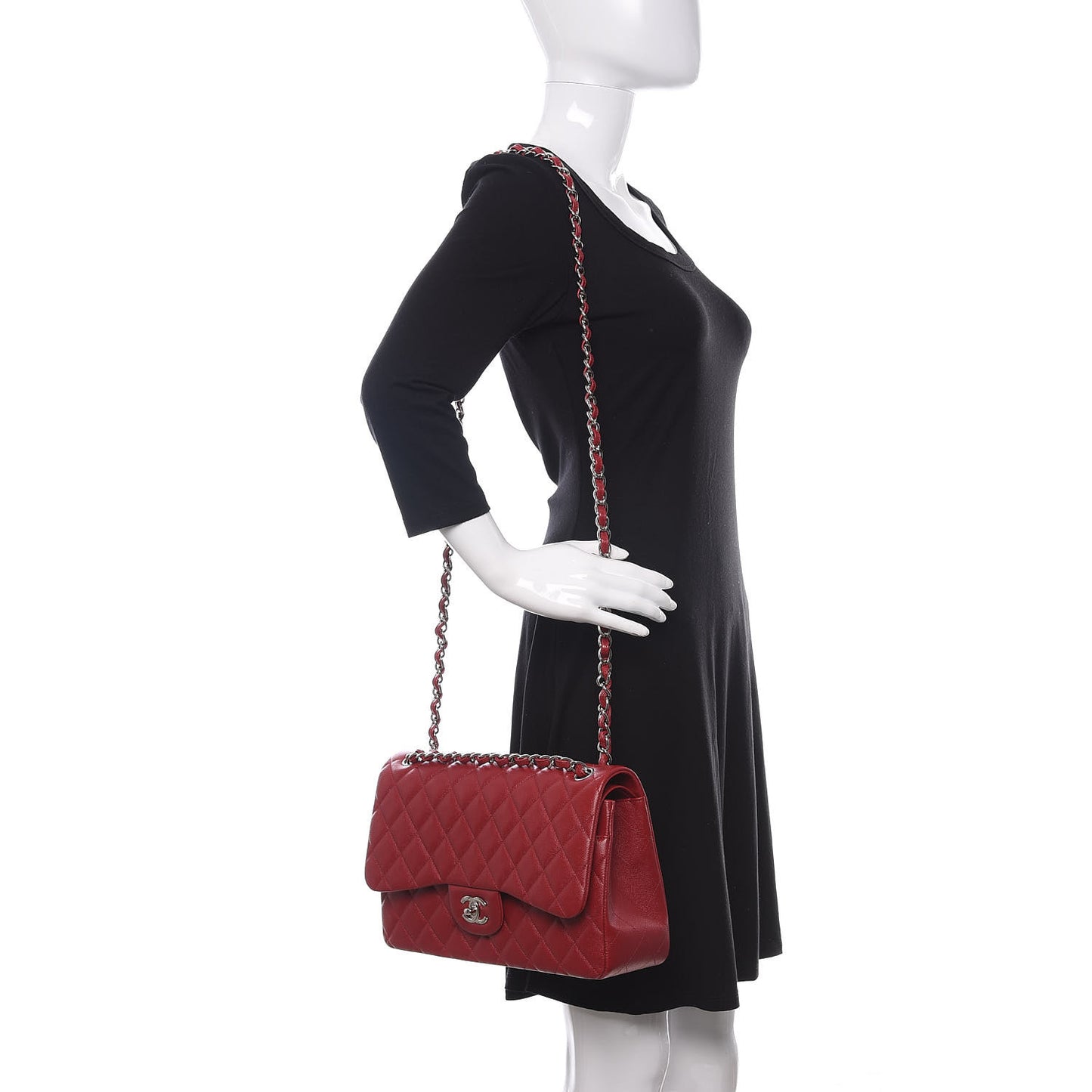 Caviar Quilted Jumbo Double Flap Red