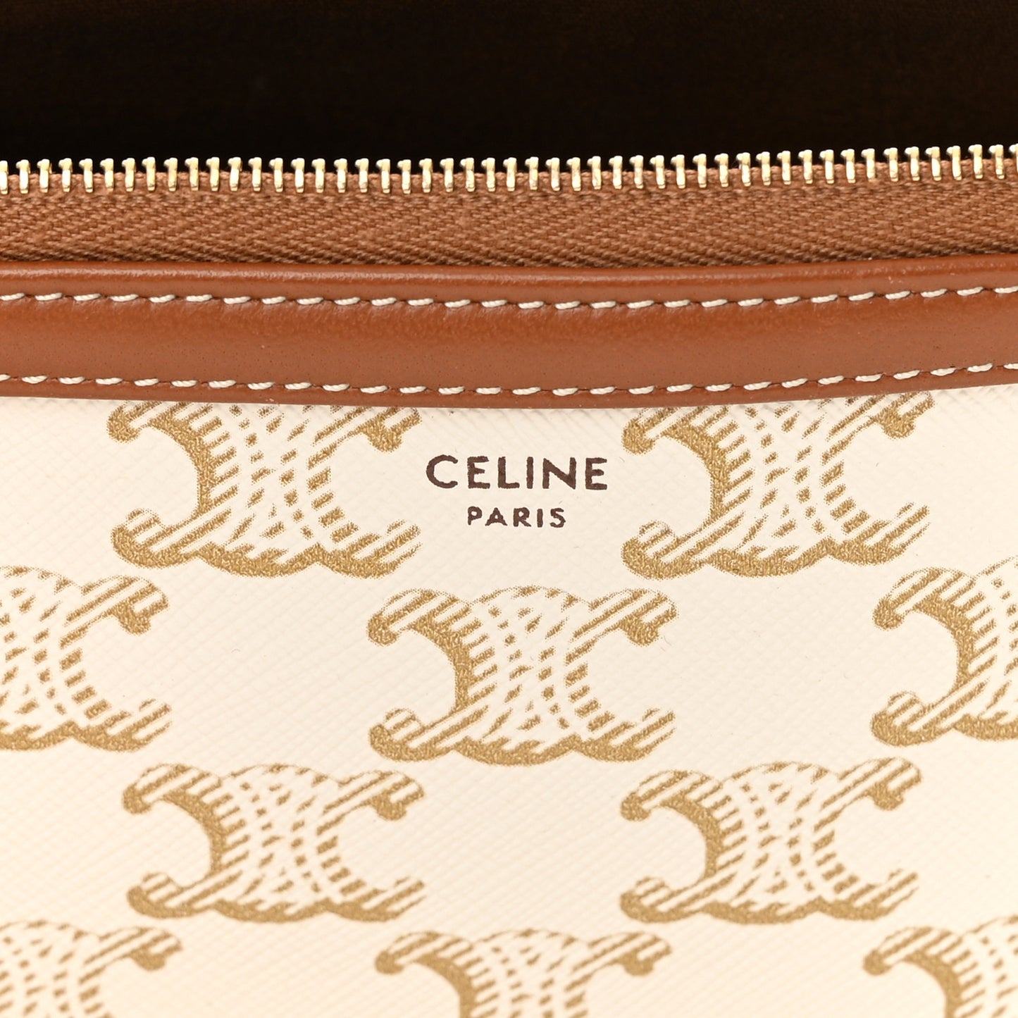 Lambskin Triomphe Canvas Clutch With Chain White Tan
