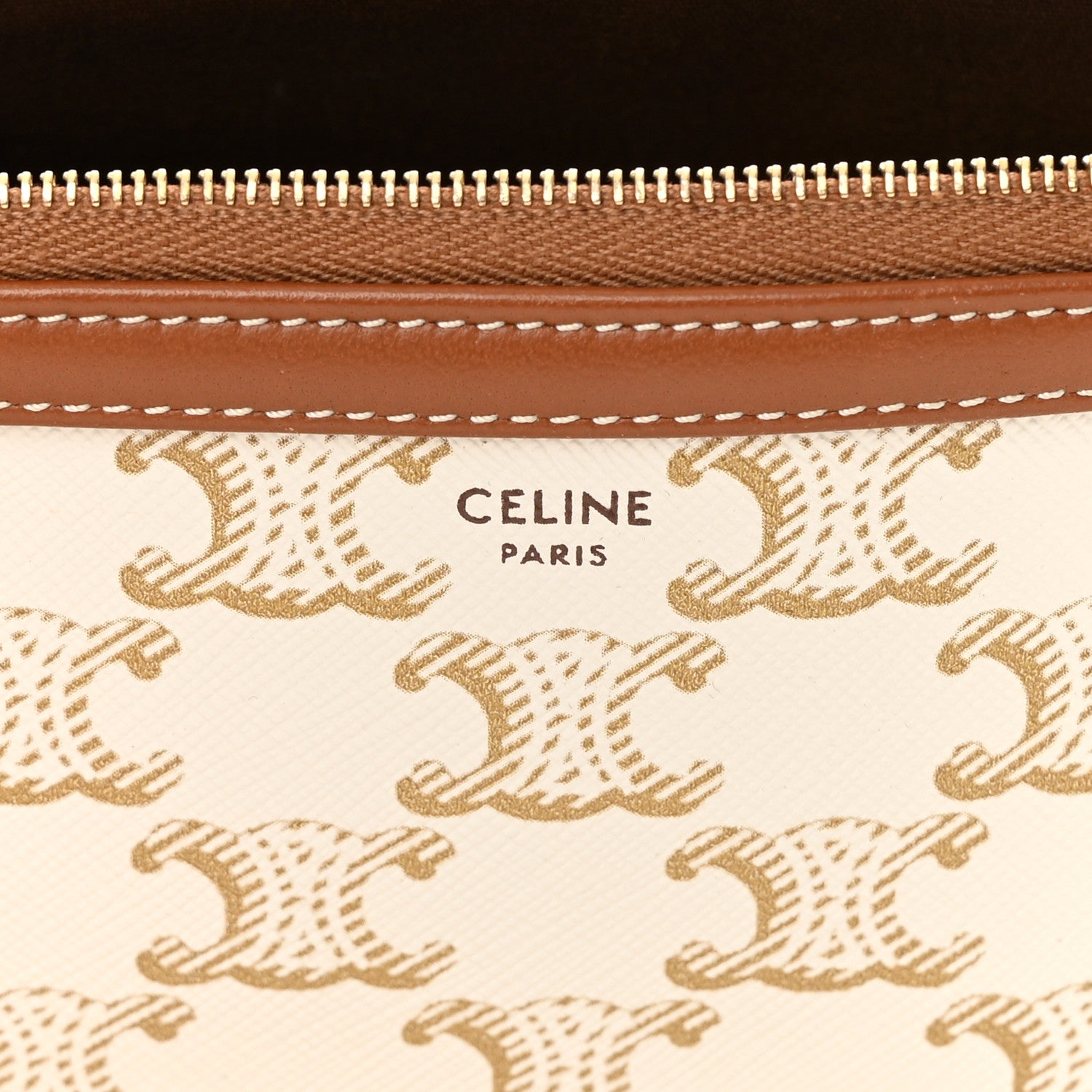 Celine Lambskin Triomphe Canvas Clutch With Chain White Tan 6 of 13