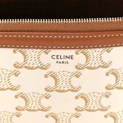 Celine Lambskin Triomphe Canvas Clutch With Chain White Tan 6 of 13