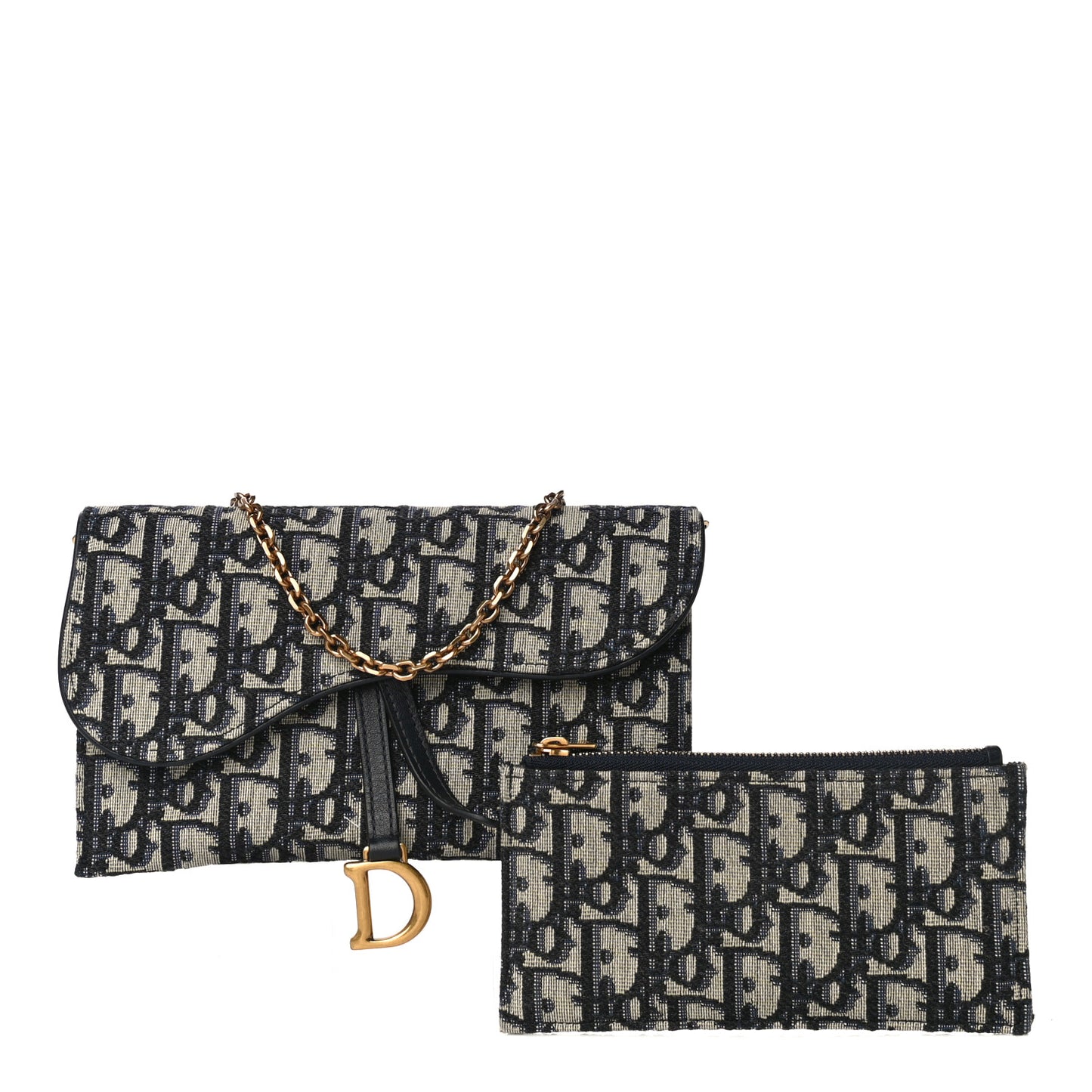 Oblique Saddle Chain Long Wallet Blue