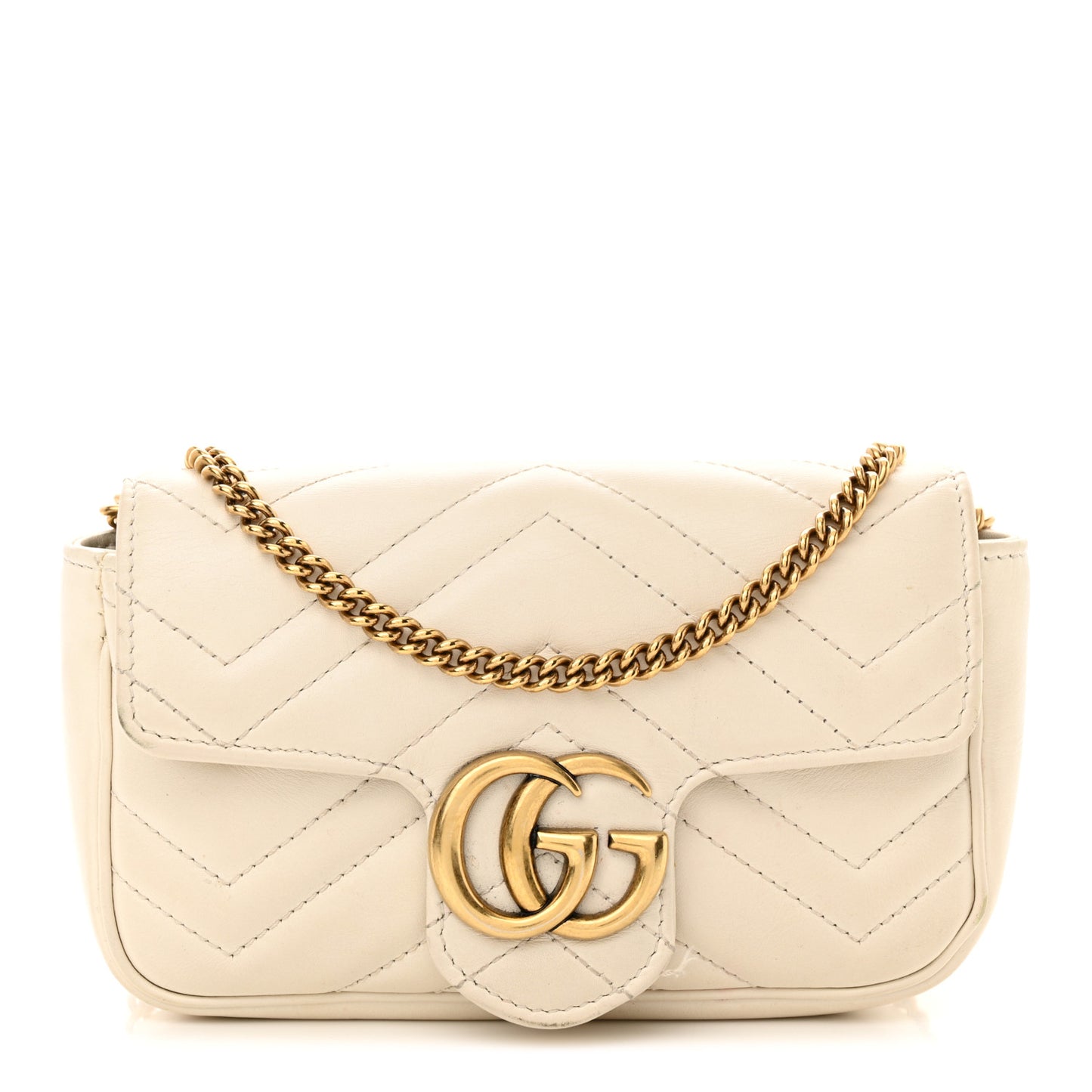 Calfskin Matelasse Super Mini GG Marmont Shoulder Bag White