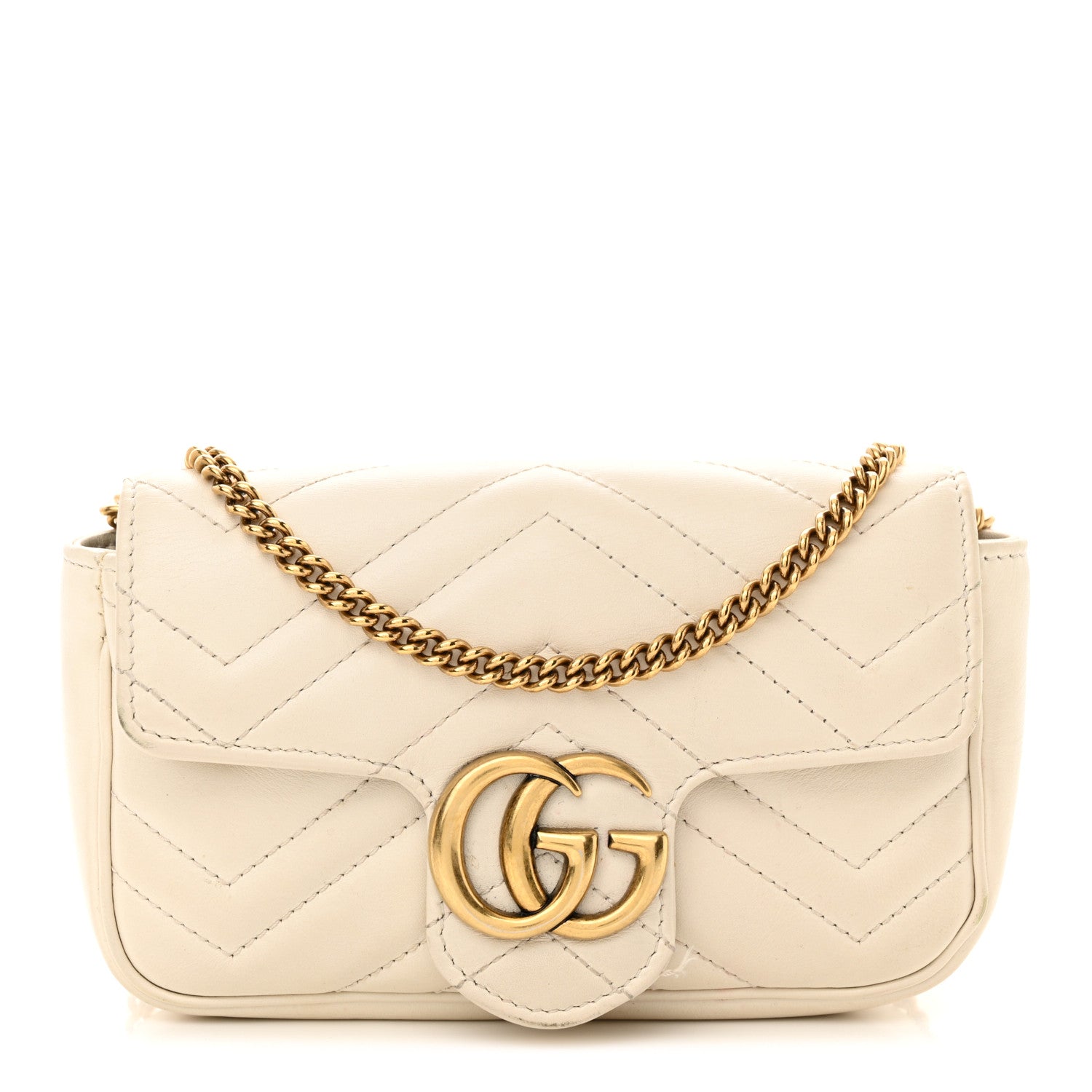 Gucci Calfskin Matelasse Super Mini GG Marmont Shoulder Bag White 1 of 19