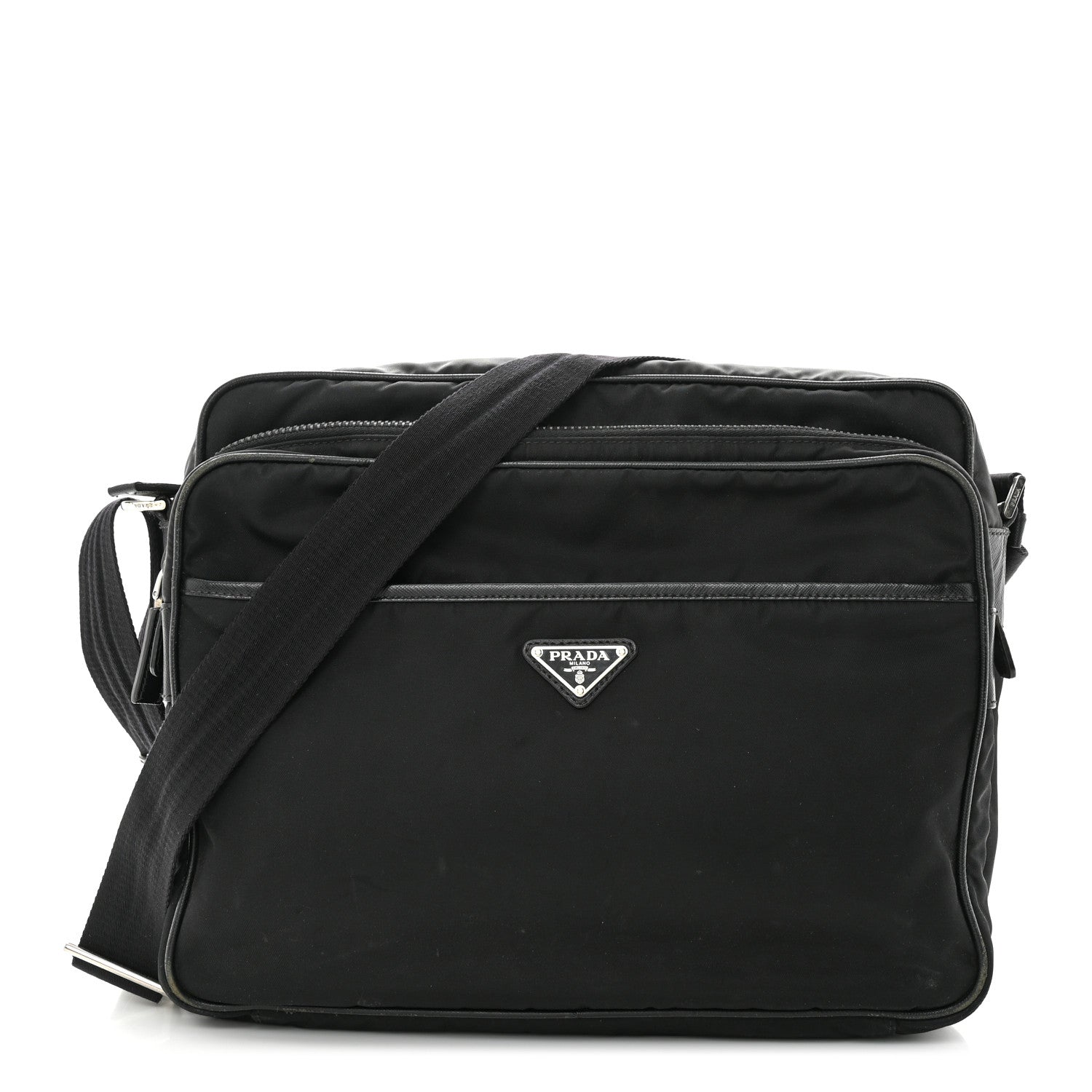 Prada Tessuto Nylon Saffiano Front Pocket Zip Messenger Black 1 of 19