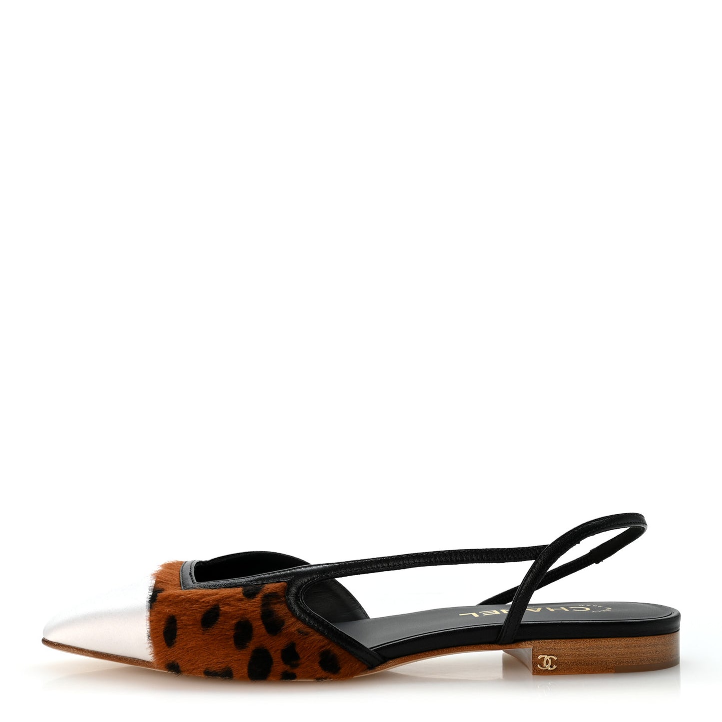 Lambskin Mixed Fibers Pony Hair Slingback Flats 39 Brown Black White