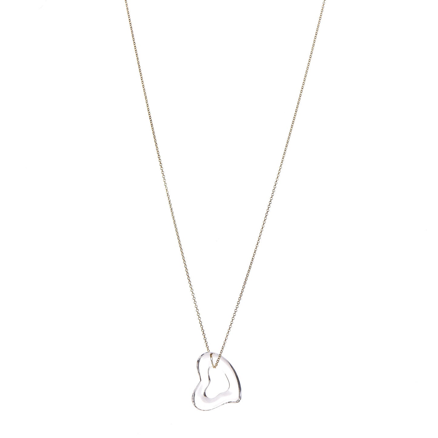18K Yellow Gold Rock Crystal Quartz Elsa Peretti Open Heart Necklace