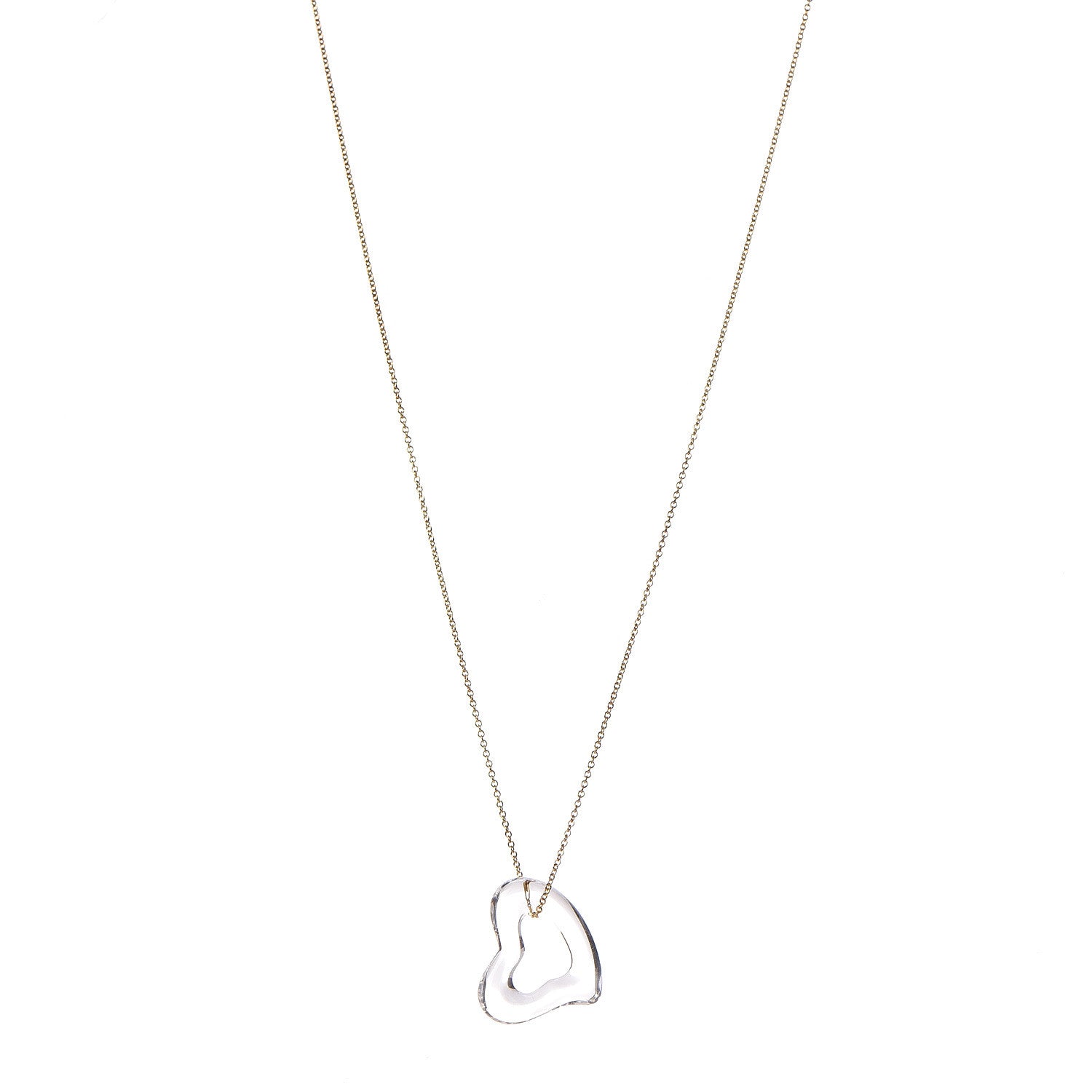 Tiffany 18K Yellow Gold Rock Crystal Quartz Elsa Peretti Open Heart Necklace 1 of 6