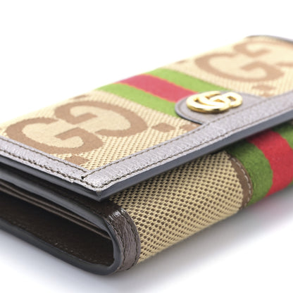 Gucci Monogram Jumbo GG Textured Dollar Calfskin Web Ophidia Continental Wallet Camel Ebony New Acero 8 of 10