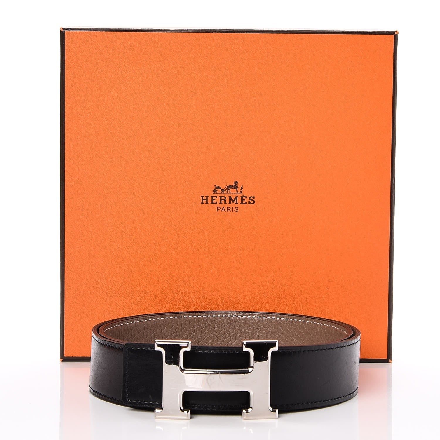 Hermes Box Togo 32mm H Belt 85 Black Etoupe 9 of 9