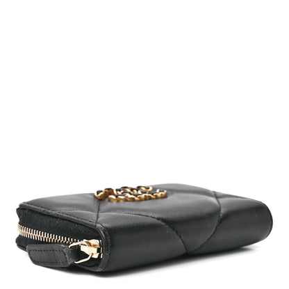 Chanel Lambskin Quilted Chanel 19 Zip Around Coin Purse Wallet Black 4 of 11