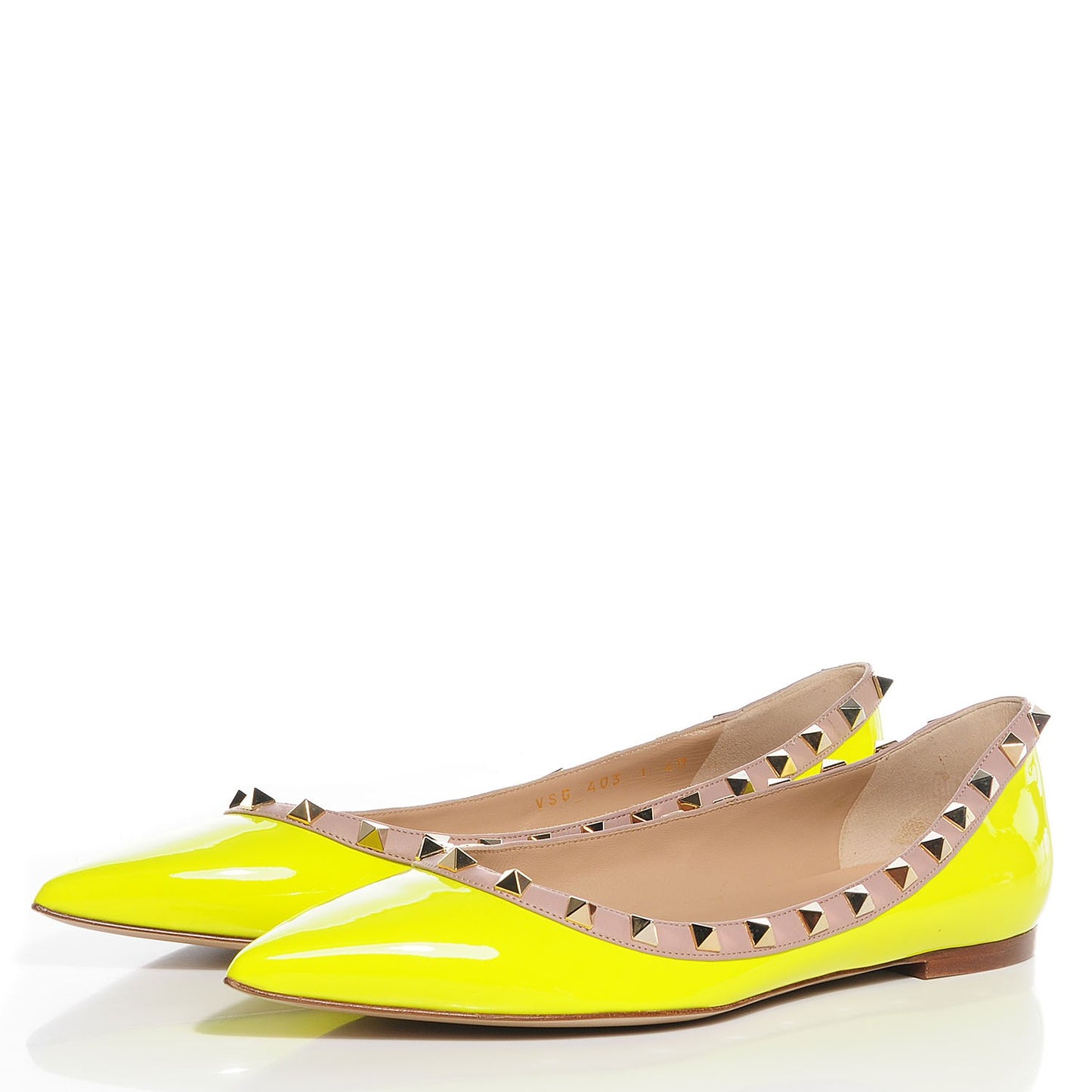Patent Rockstud Ballerina Flats 40 Yellow Fluo Poudre