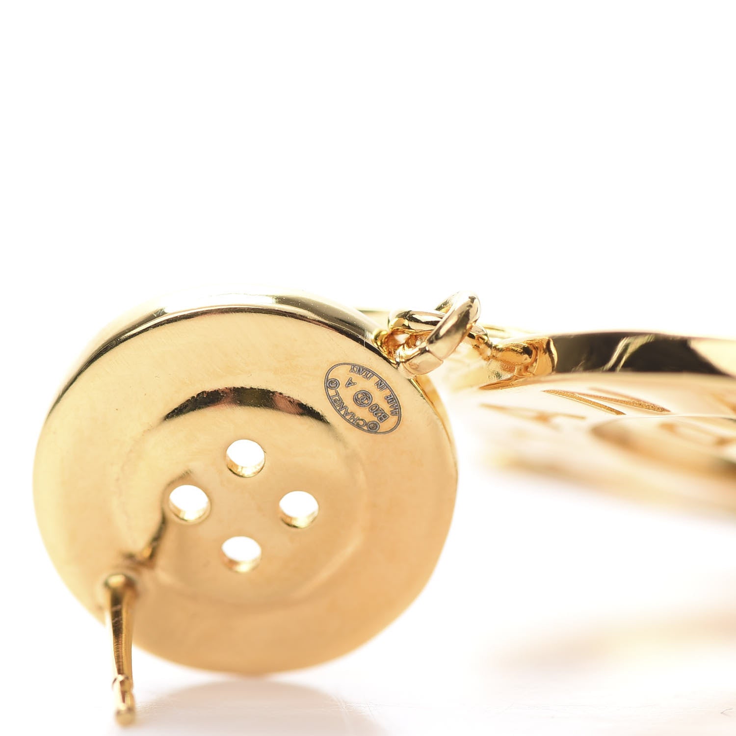 Chanel Metal Large Paris Button Earrings Gold 4 of 5