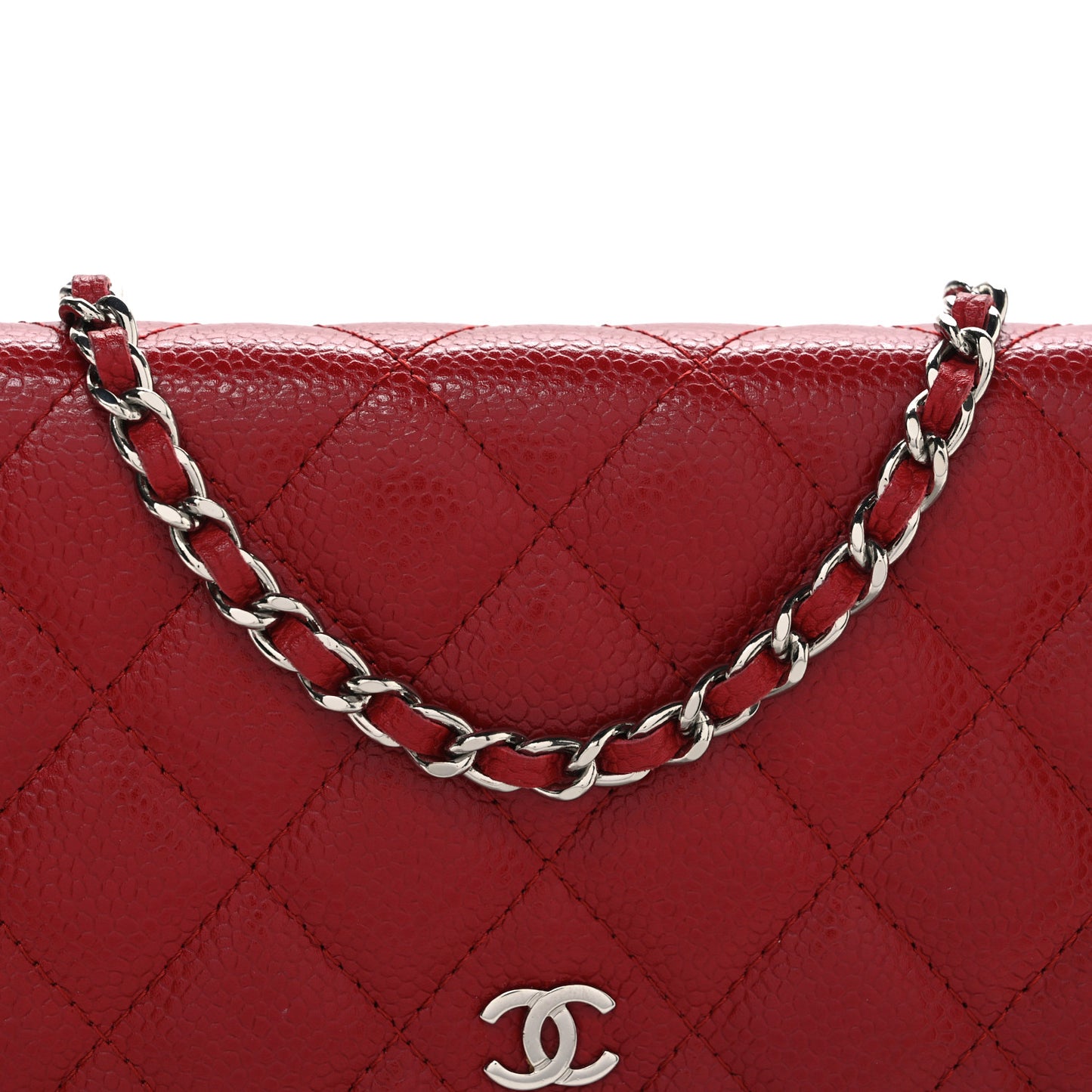 Caviar Quilted Wallet on Chain WOC Red