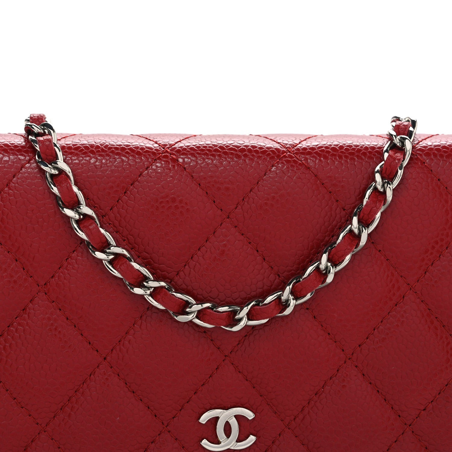 Chanel Caviar Quilted Wallet on Chain WOC Red 9 of 12