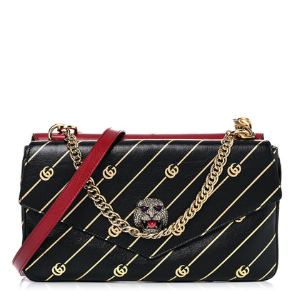 Gucci Calfskin Diagonal GG Medium Thiara Double Envelope Shoulder Bag Black Red 1 of 11