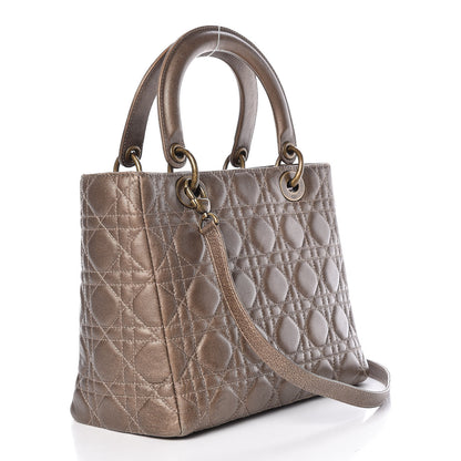 Christian Dior Metallic Lambskin Cannage Medium Lady Dior Bronze 3 of 12