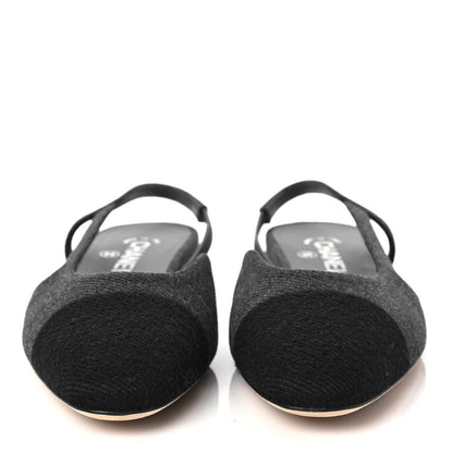 Chanel Grosgrain Cap Toe CC Slingback Flats 38.5 Black 2 of 7