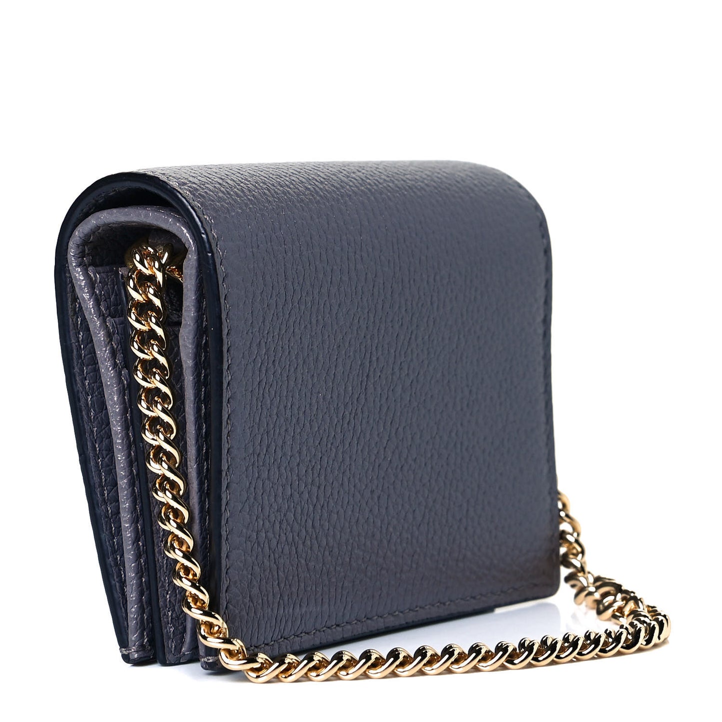 Grainy Calfskin Zumi Chain Card Case Wallet Dusty Grey